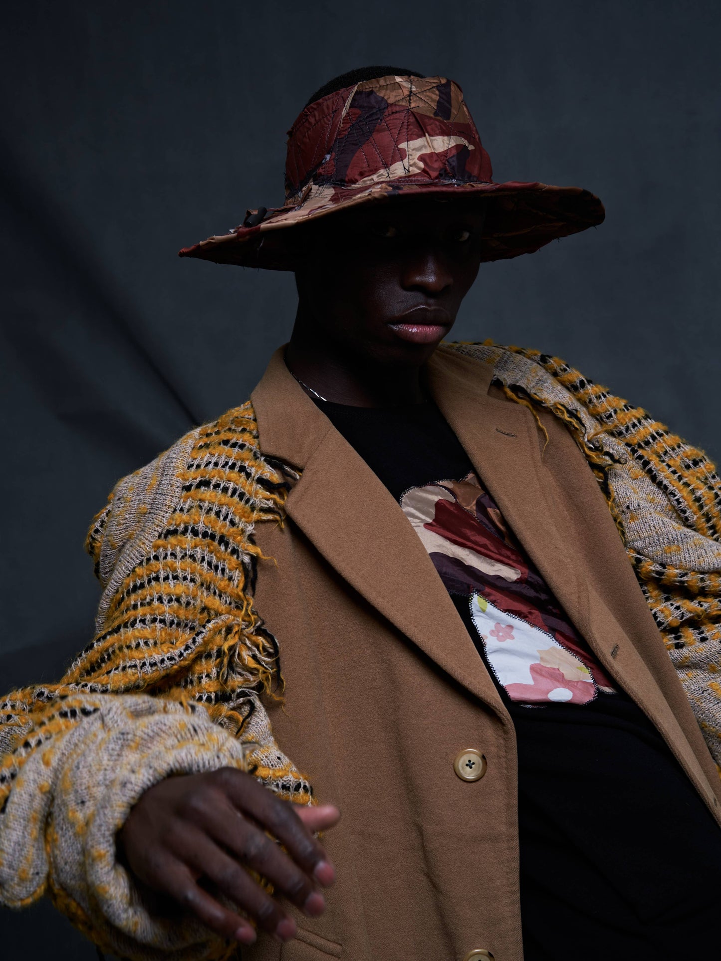 Unique one-of-a-kind hat with a cover made from a tent.