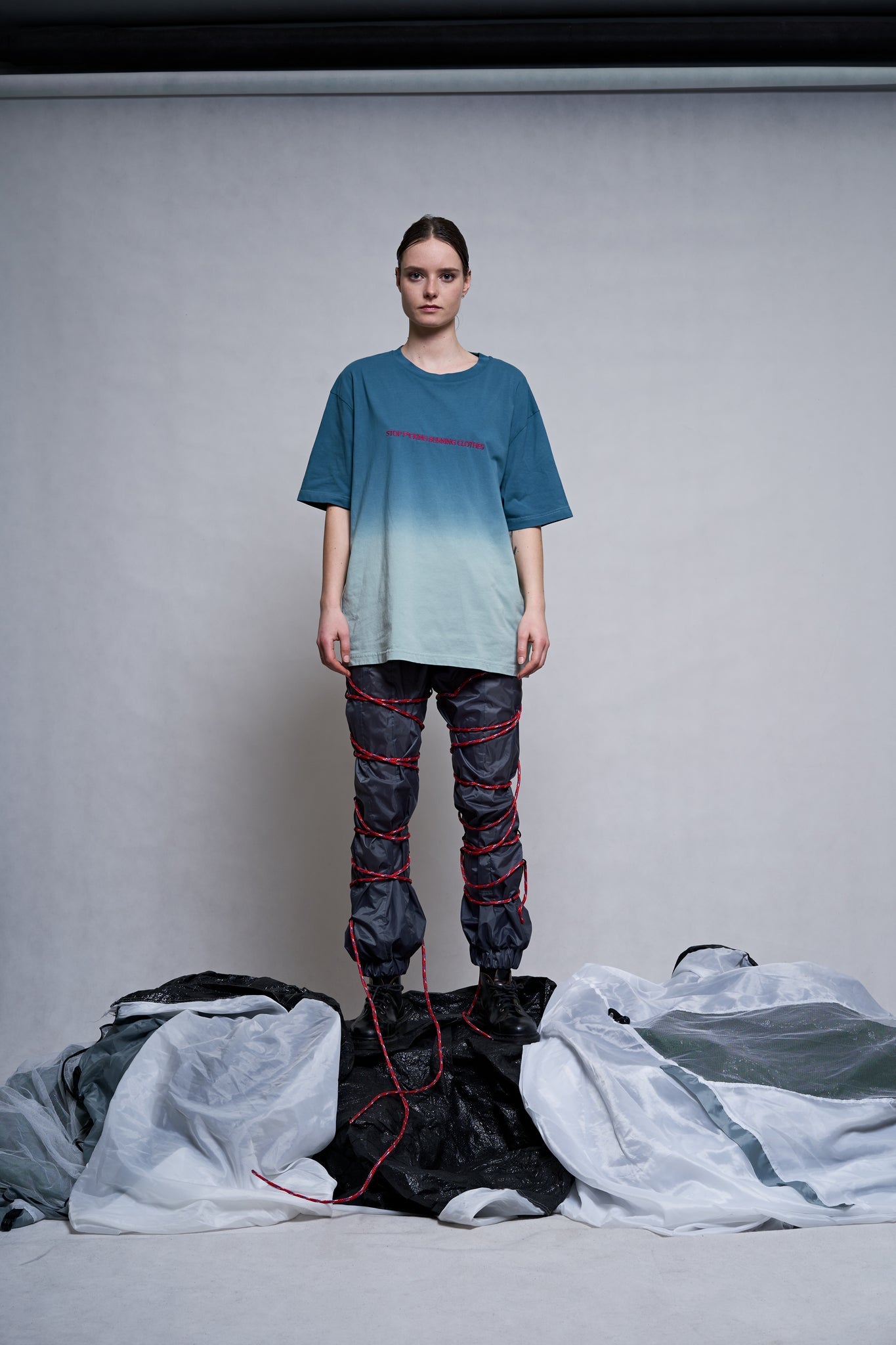 Turquiose OMBRE T-SHIRT with activist message detail