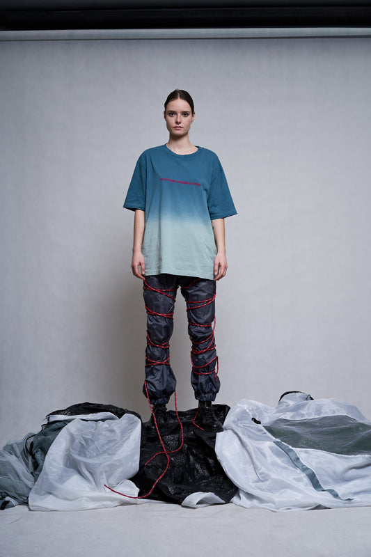Turquiose OMBRE T-SHIRT with activist message detail