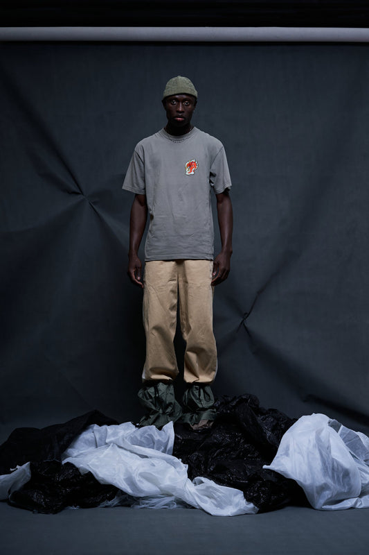Grey UPCYCLED T-SHIRT with activist embroidery detail