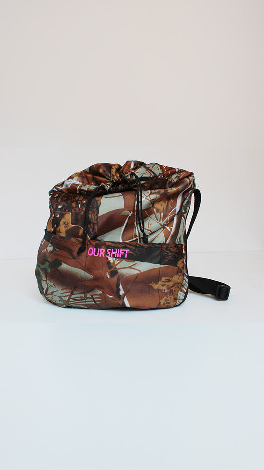 Upcycled tent cross-body bag with forest print made from tents
