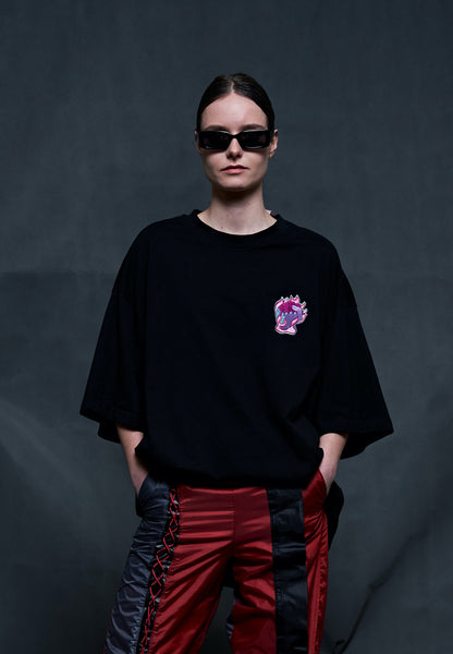 Black T-SHIRT with activist embroidery detail 